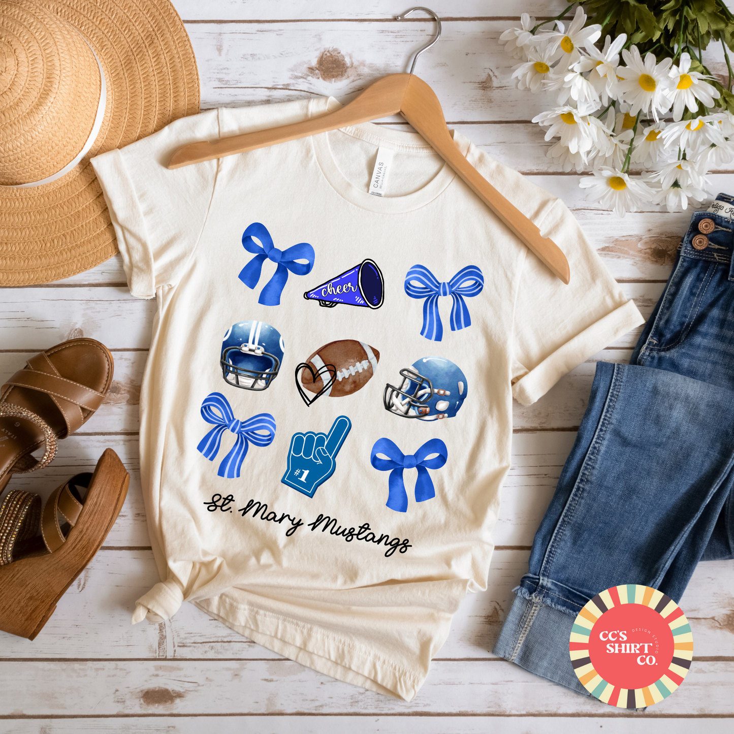 Mustang Football Bow Tee