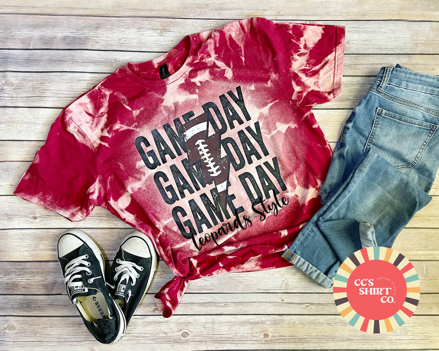 Leopard Style Distressed Football Game Day Graphic Tee