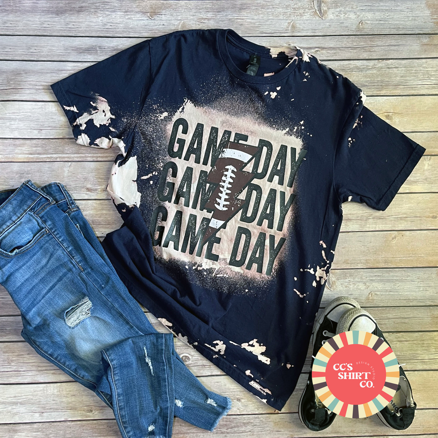 Navy Distressed Football Game Day Graphic Tee