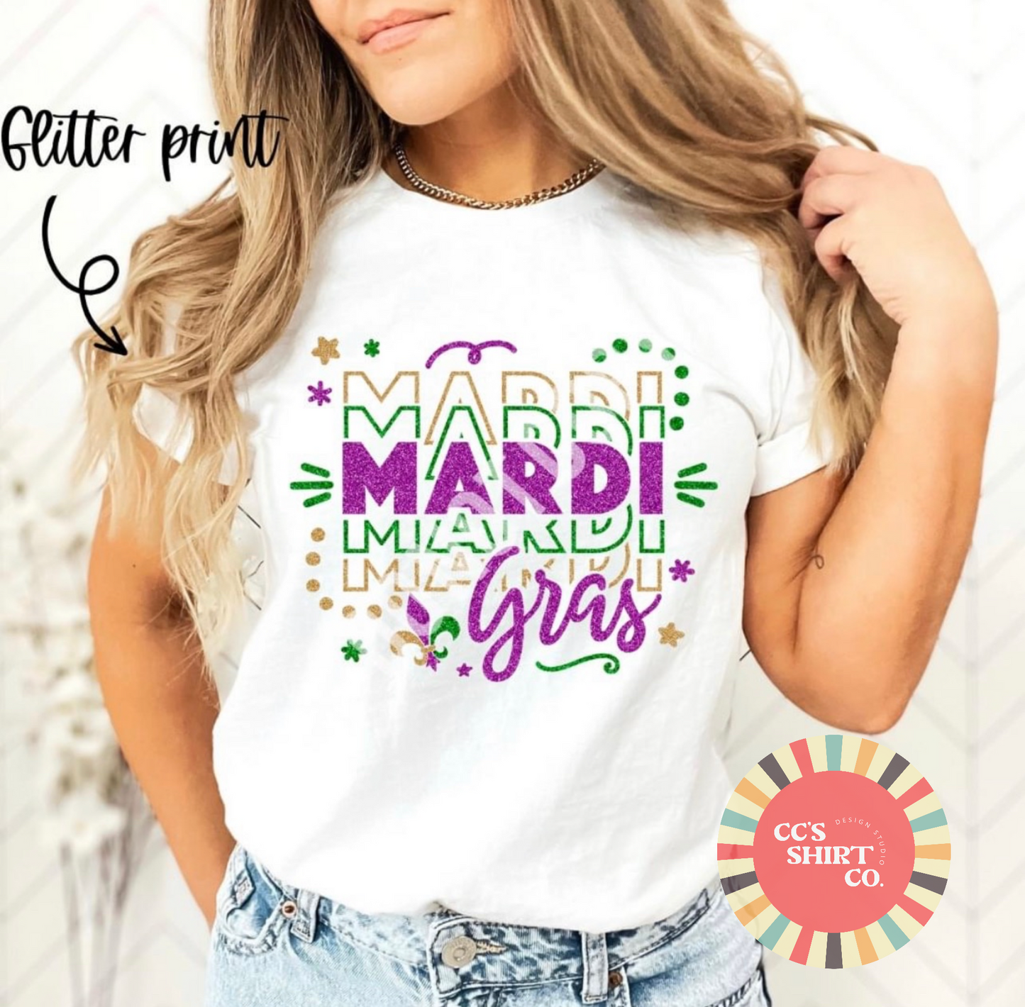 Mardi Gras Retro Style White Tee