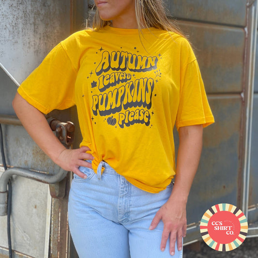 Autumn Leaves Pumpkins Please Graphic Tee