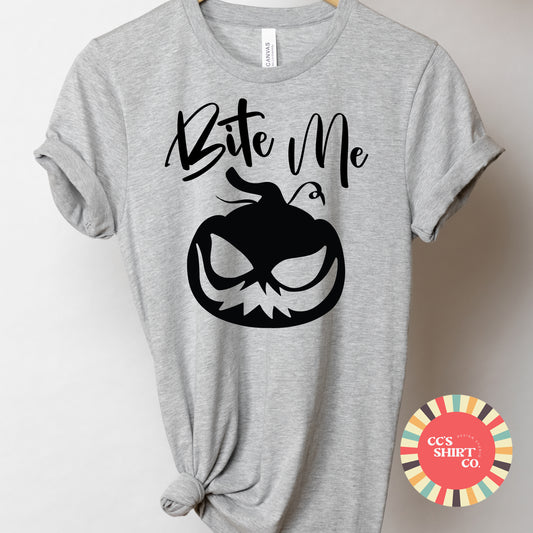 Bite Me Creepy Pumpkin Halloween Shirt