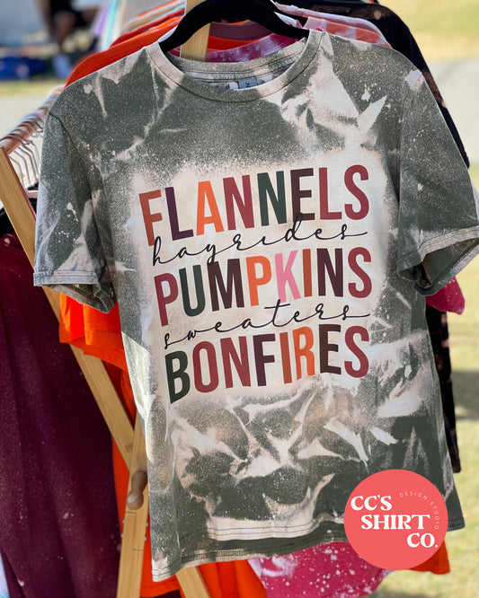 Flannels Pumpkins and Bonfires Bleached Graphic Tee